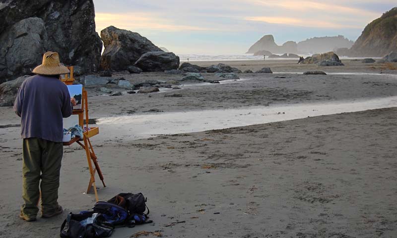 [Photo of painter on Moonstone Beach]